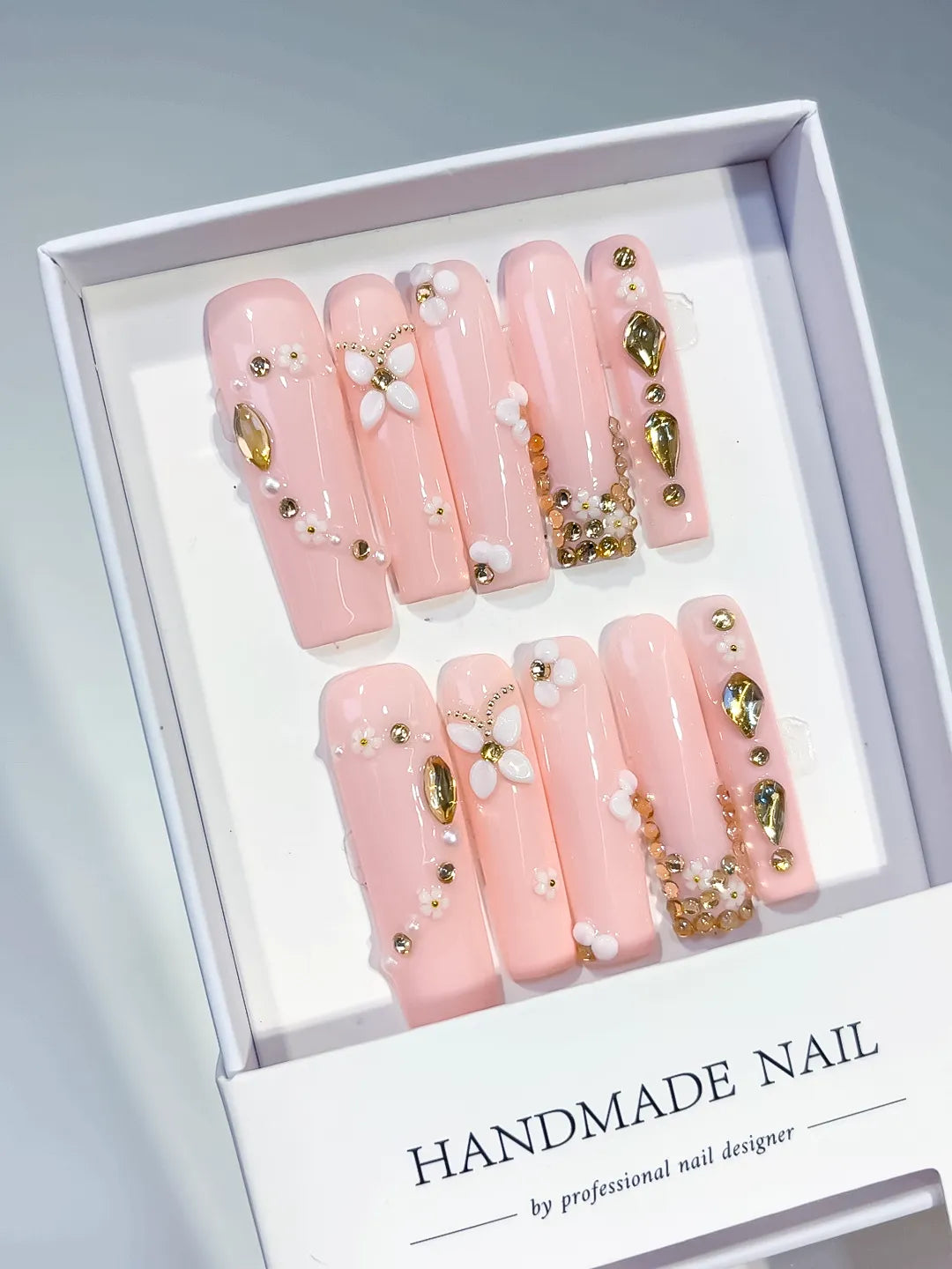 JSB14 - Long Pink Gold Square Solid color Flower Pearl