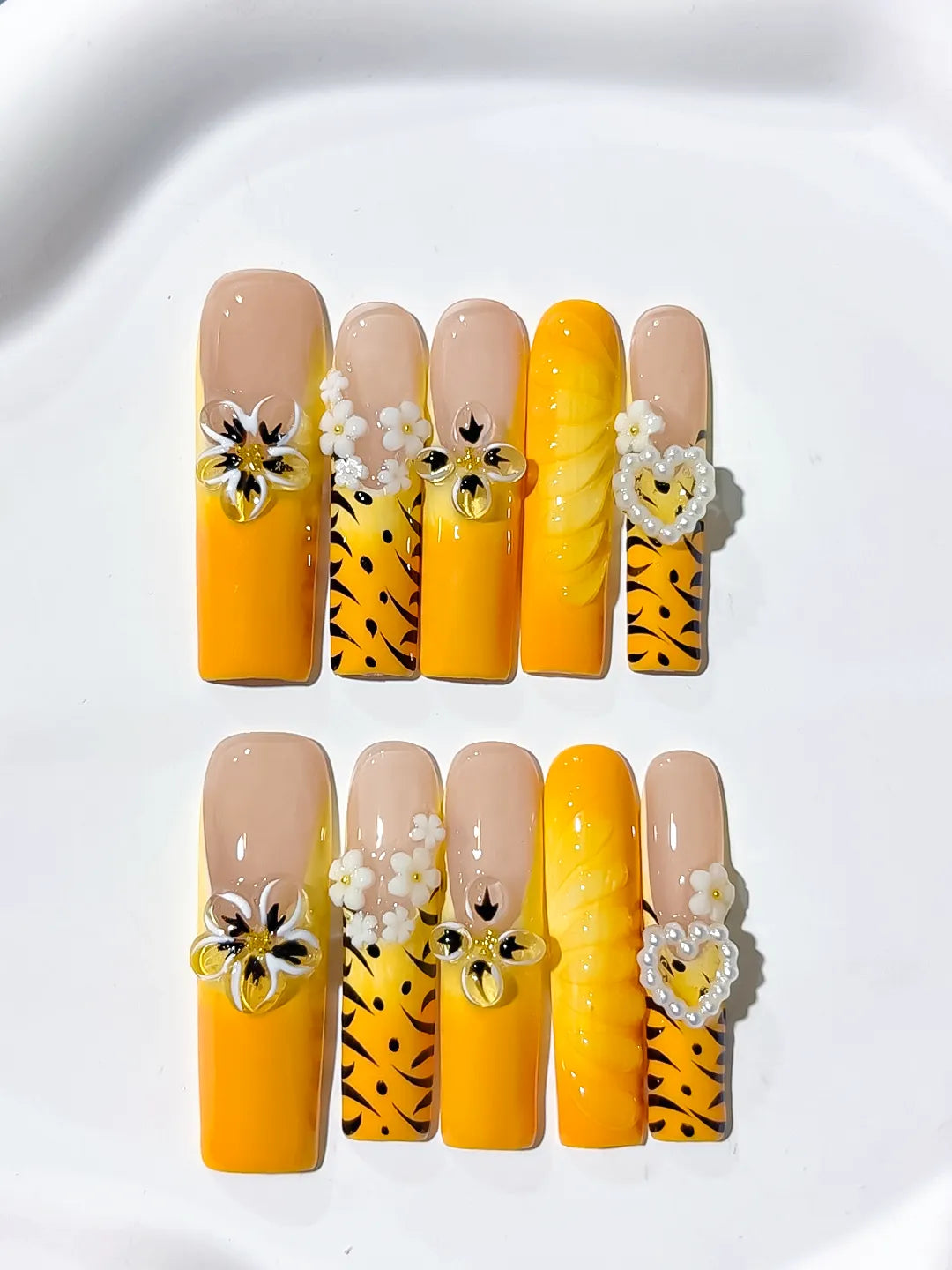 JSB17 - Long Nude Yellow Square Abstract Flower Heart