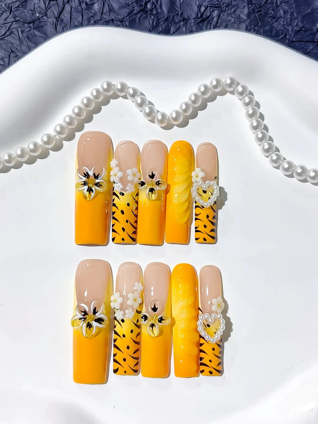 JSB17 - Long Nude Yellow Square Abstract Flower Heart