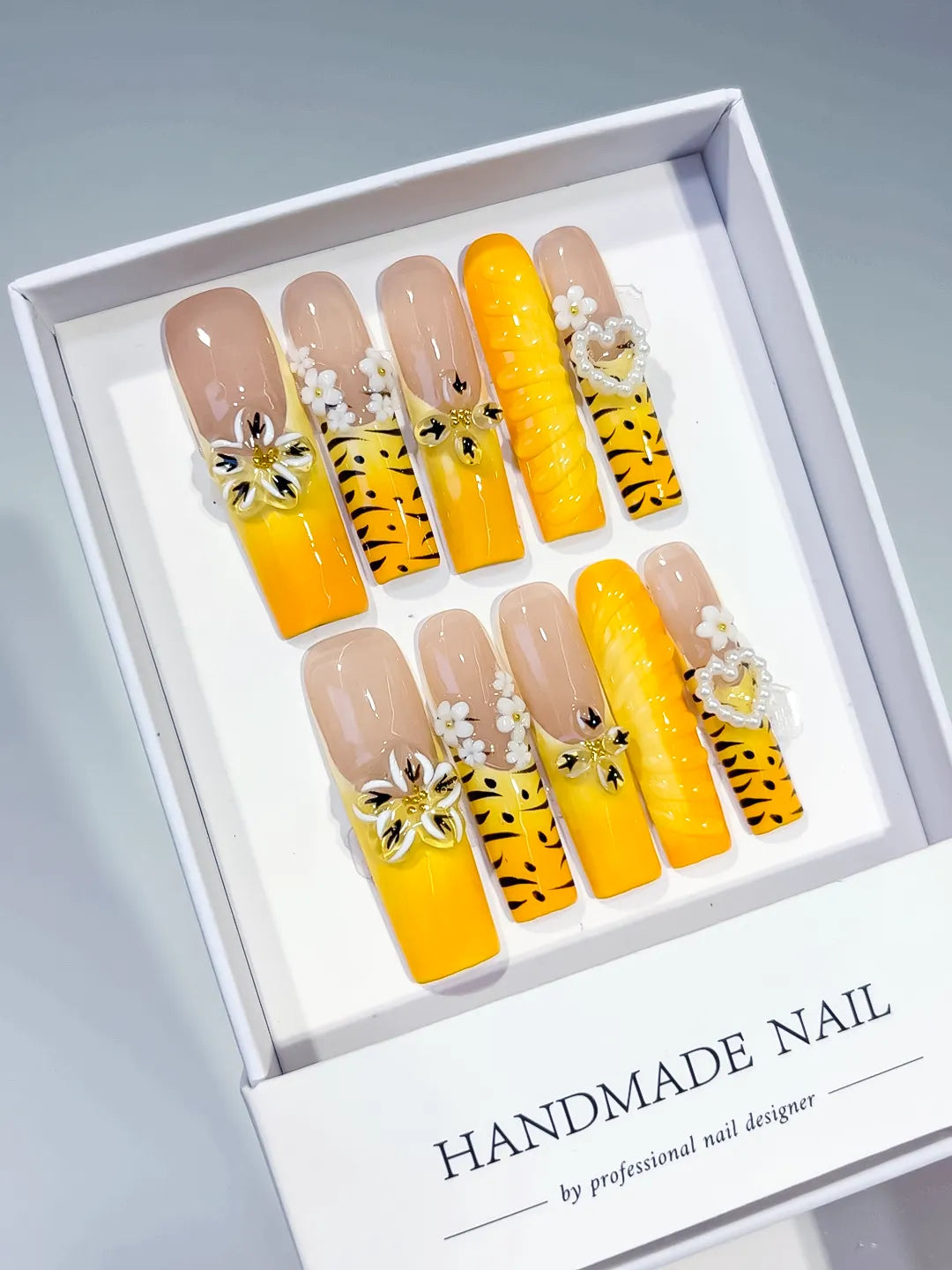 JSB17 - Long Nude Yellow Square Abstract Flower Heart