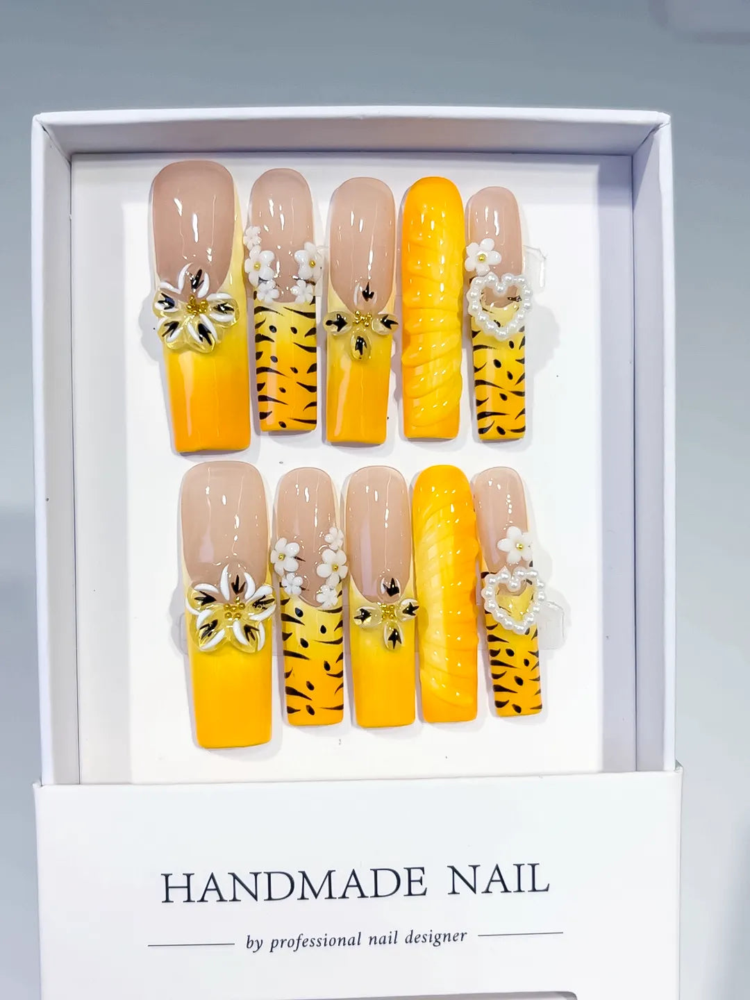 JSB17 - Long Nude Yellow Square Abstract Flower Heart