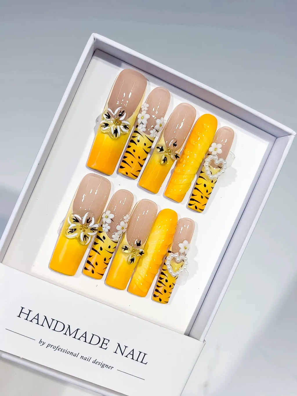 JSB17 - Long Nude Yellow Square Abstract Flower Heart