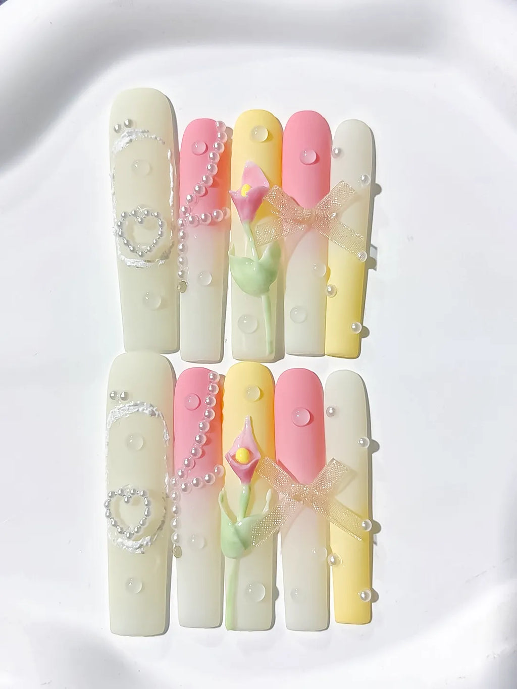 JSB18 - Long Yellow Pink Square Ombre Bow Heart
