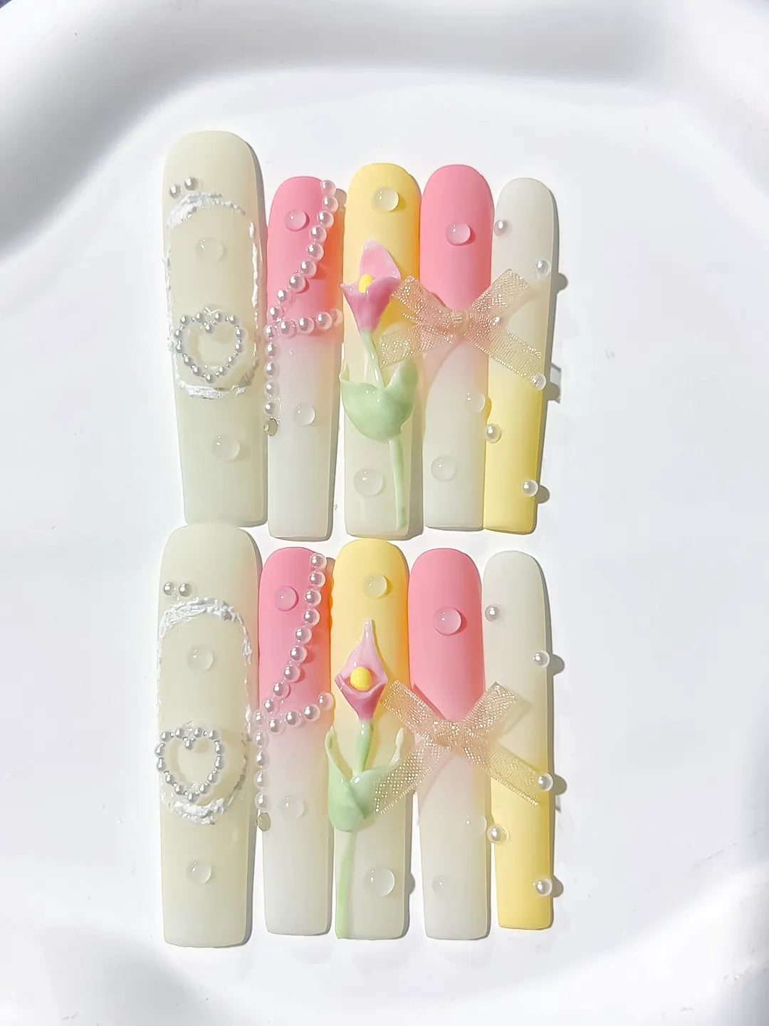 JSB18 - Long Yellow Pink Square Ombre Bow Heart