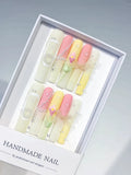 JSB18 - Long Yellow Pink Square Ombre Bow Heart