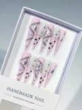 JSB19 - Long Pink White Stiletto Abstract Star Flower