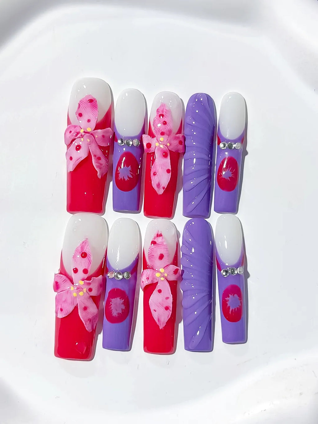 JSB20 - Long Pink White Square Abstract Flower Rhinestone