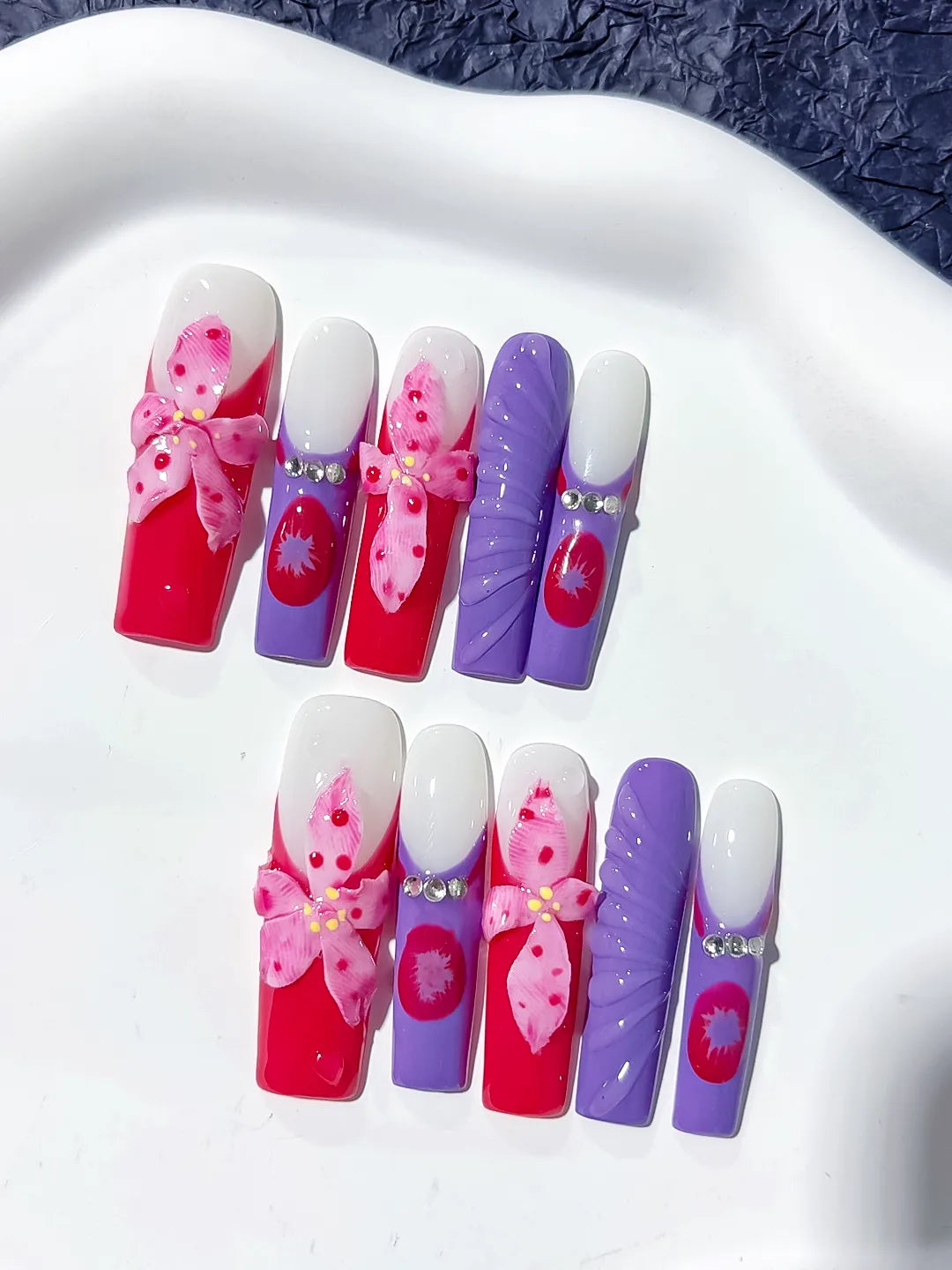 JSB20 - Long Pink White Square Abstract Flower Rhinestone