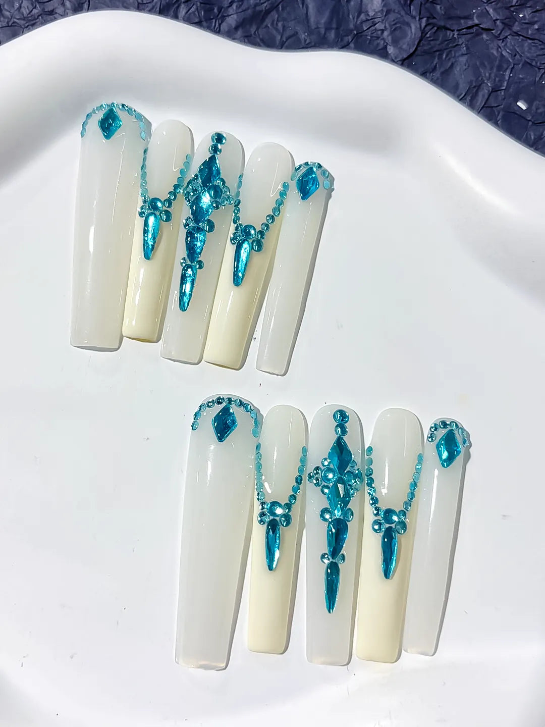K002 - Long White Blue Square Solid color Rhinestone Chain