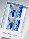K003 - Long Blue White Square Abstract Heart Glitter