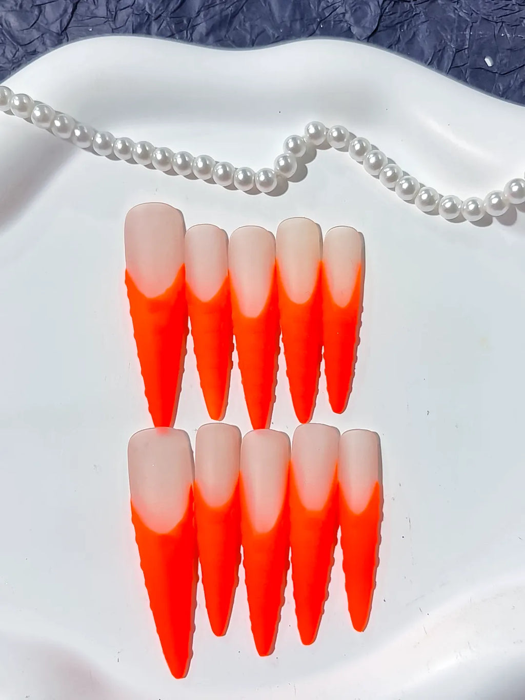 K004 - Long Orange Nude Stiletto Ombre