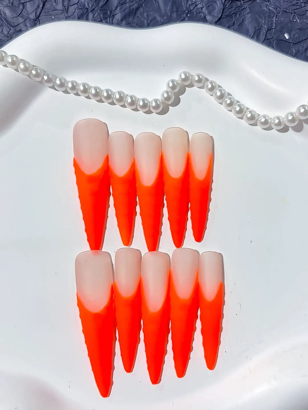 K004 - Long Orange Nude Stiletto Ombre