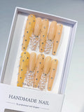 K005 - Long Yellow Silver Coffin Solid color Pearl Rhinestone