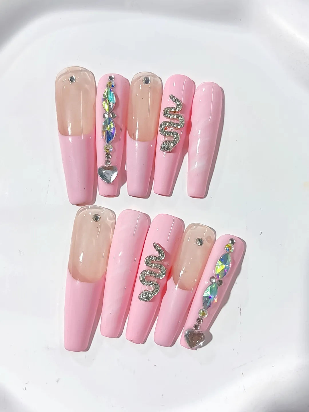 K006 - Long Pink Nude Coffin Solid color Heart Snake