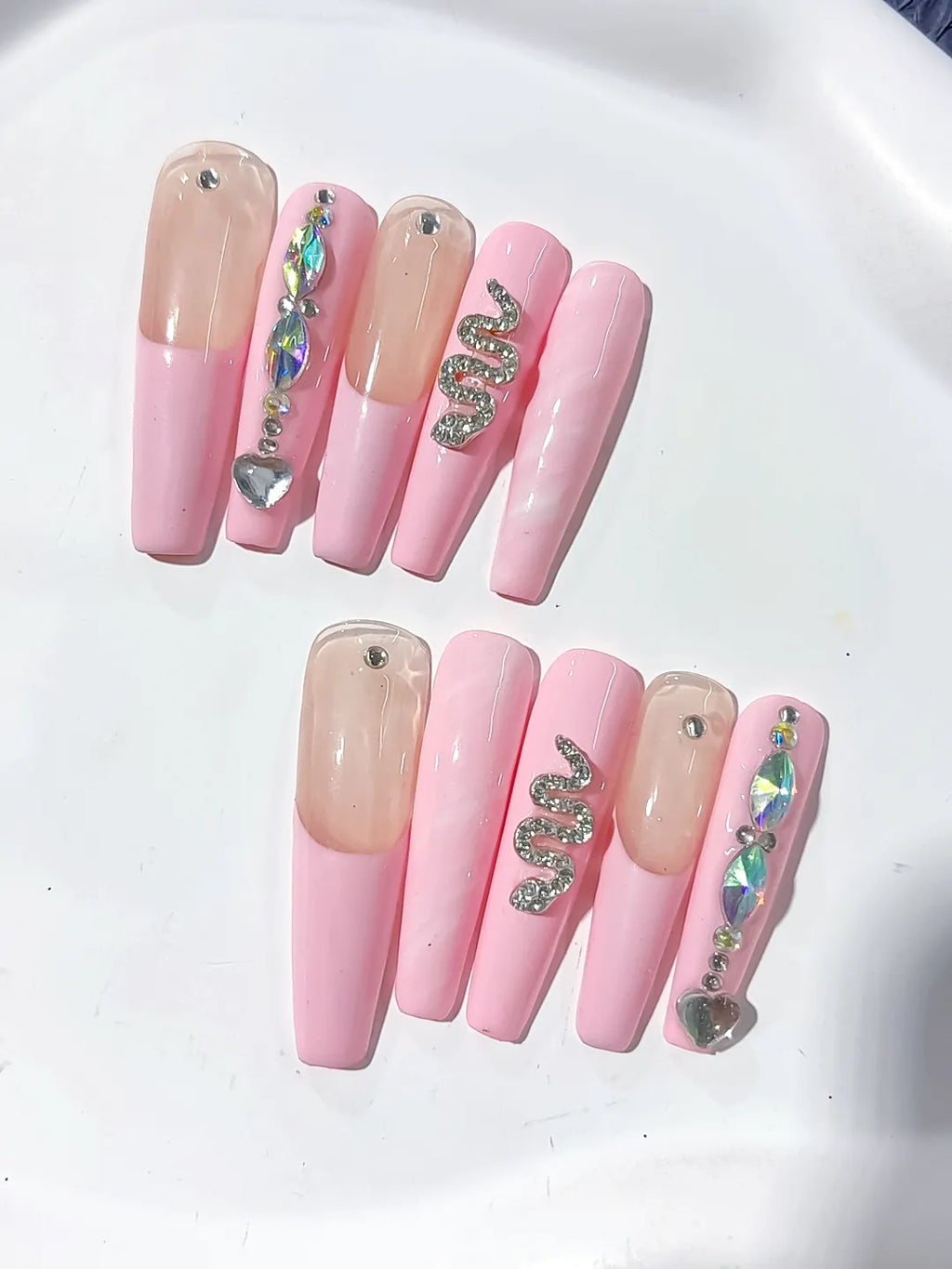K006 - Long Pink Nude Coffin Solid color Heart Snake