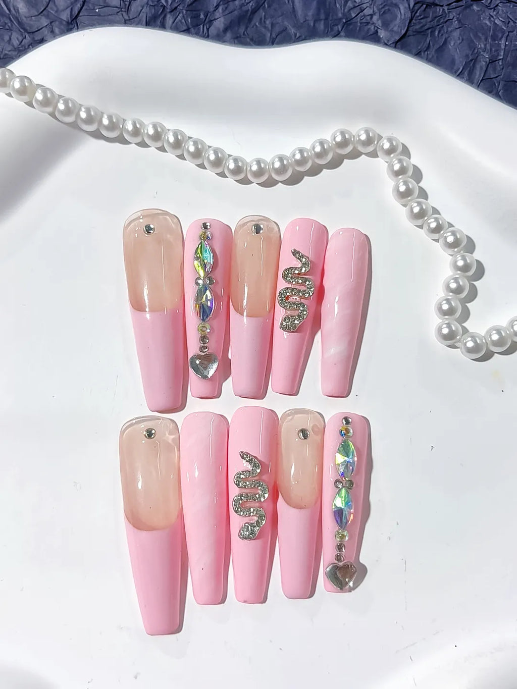 K006 - Long Pink Nude Coffin Solid color Heart Snake
