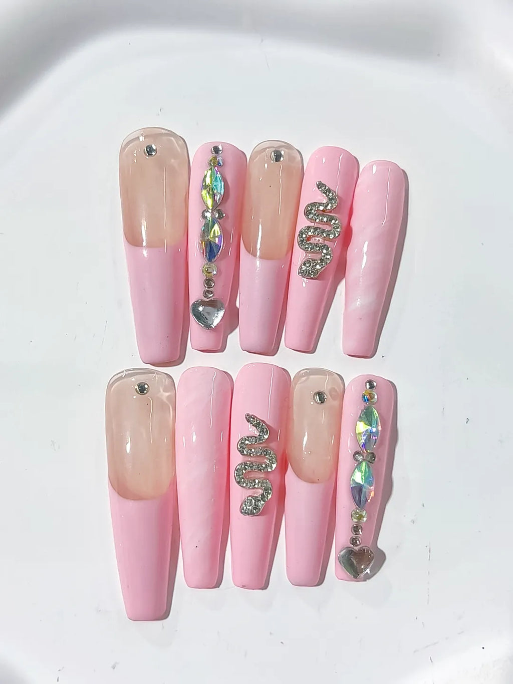 K006 - Long Pink Nude Coffin Solid color Heart Snake