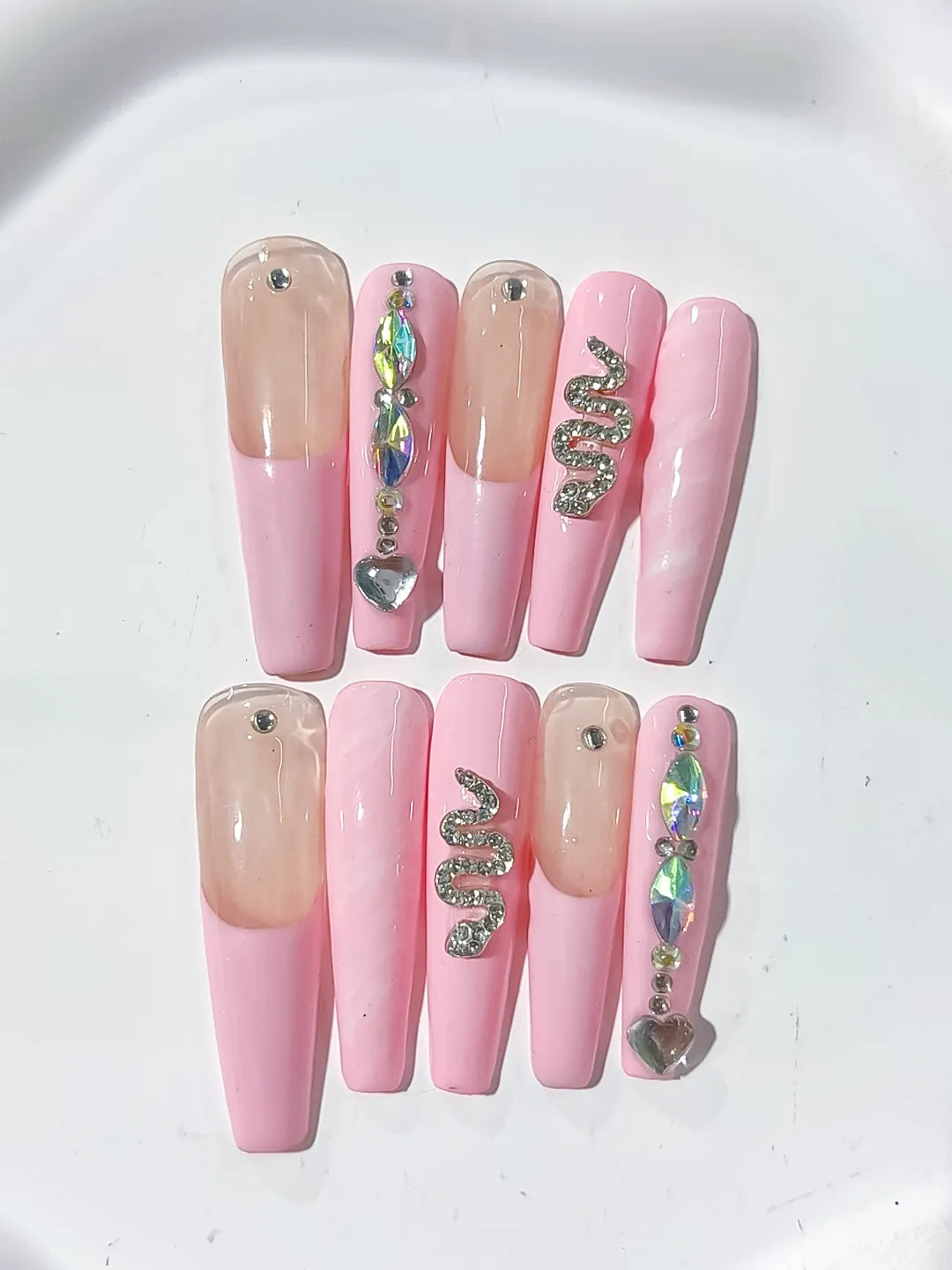 K006 - Long Pink Nude Coffin Solid color Heart Snake