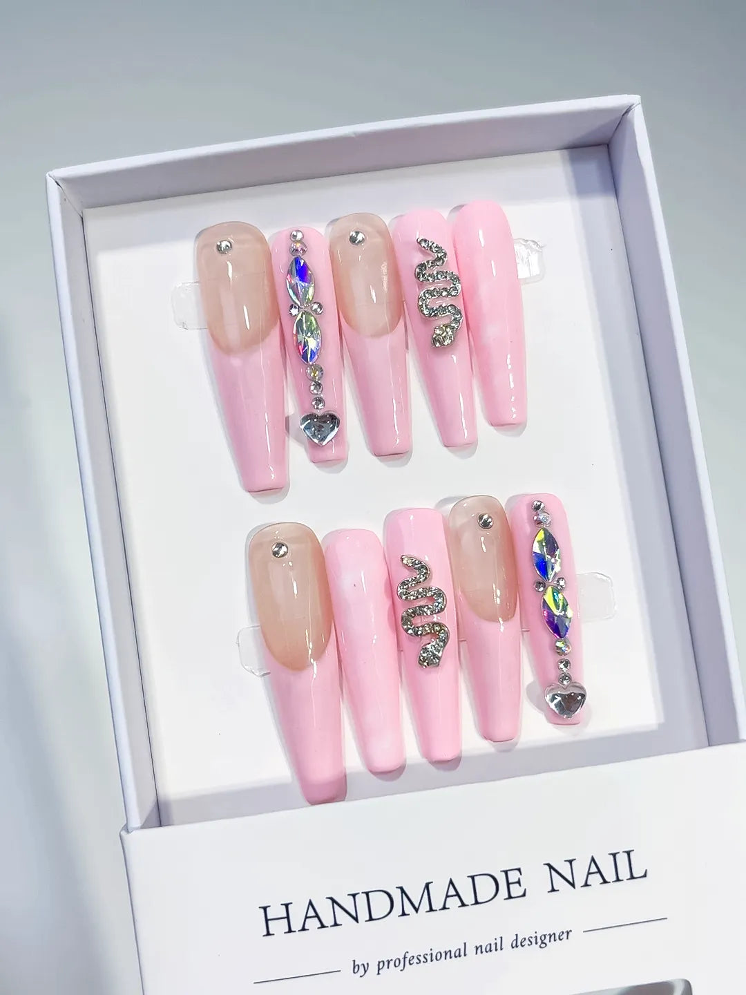 K006 - Long Pink Nude Coffin Solid color Heart Snake