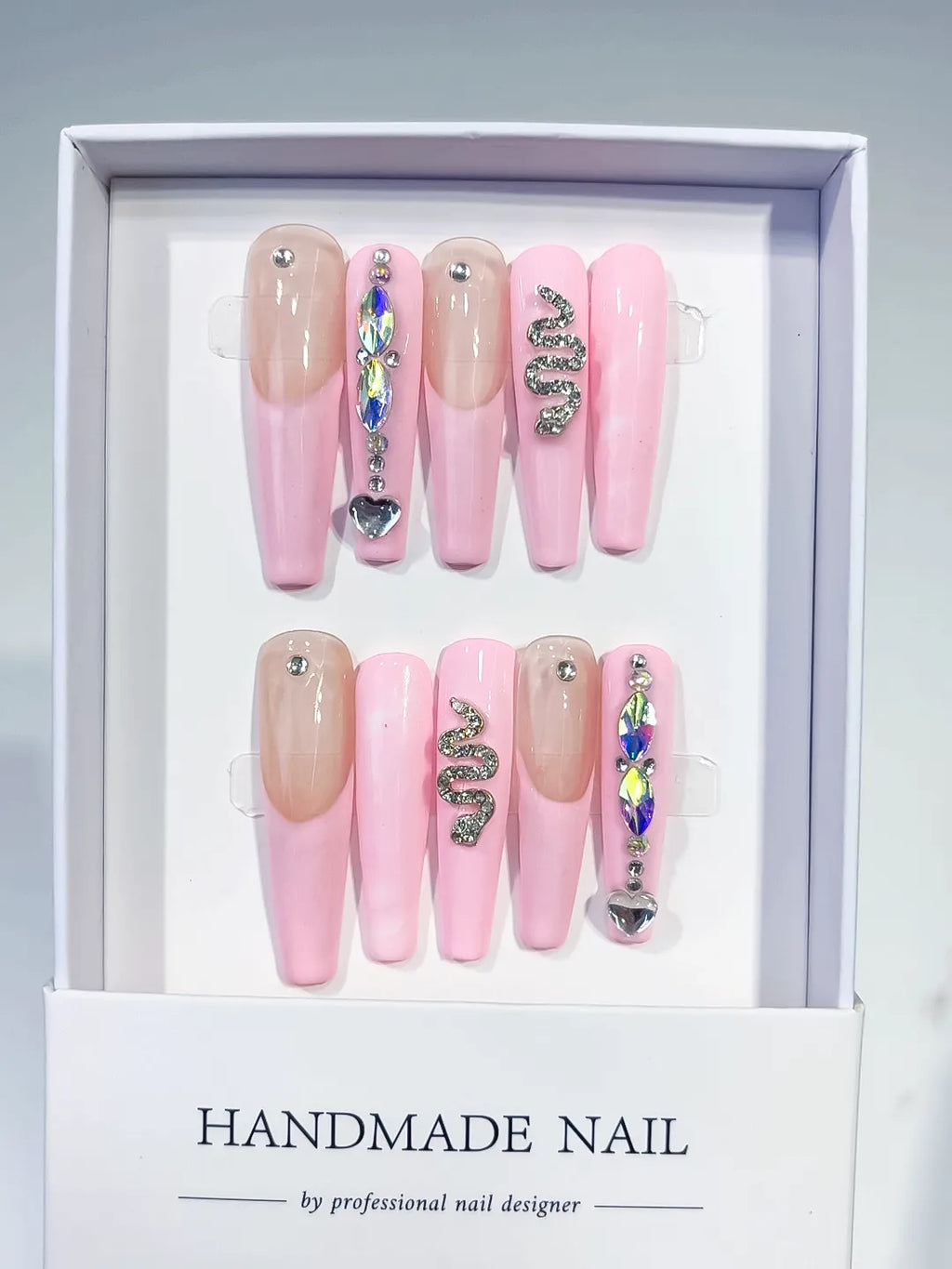 K006 - Long Pink Nude Coffin Solid color Heart Snake