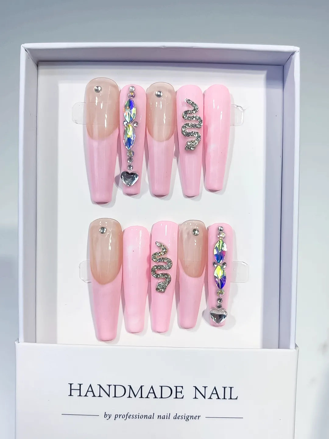 K006 - Long Pink Nude Coffin Solid color Heart Snake