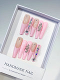 K006 - Long Pink Nude Coffin Solid color Heart Snake