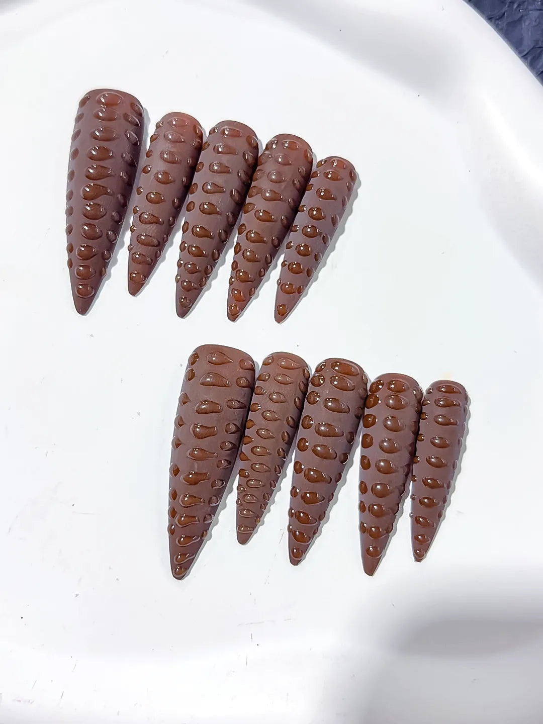 K018 - Long Brown Purple Stiletto Solid color 3D Texture