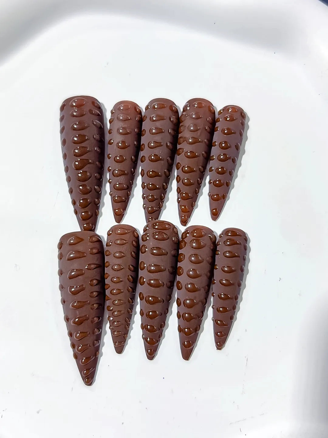 K018 - Long Brown Purple Stiletto Solid color 3D Texture