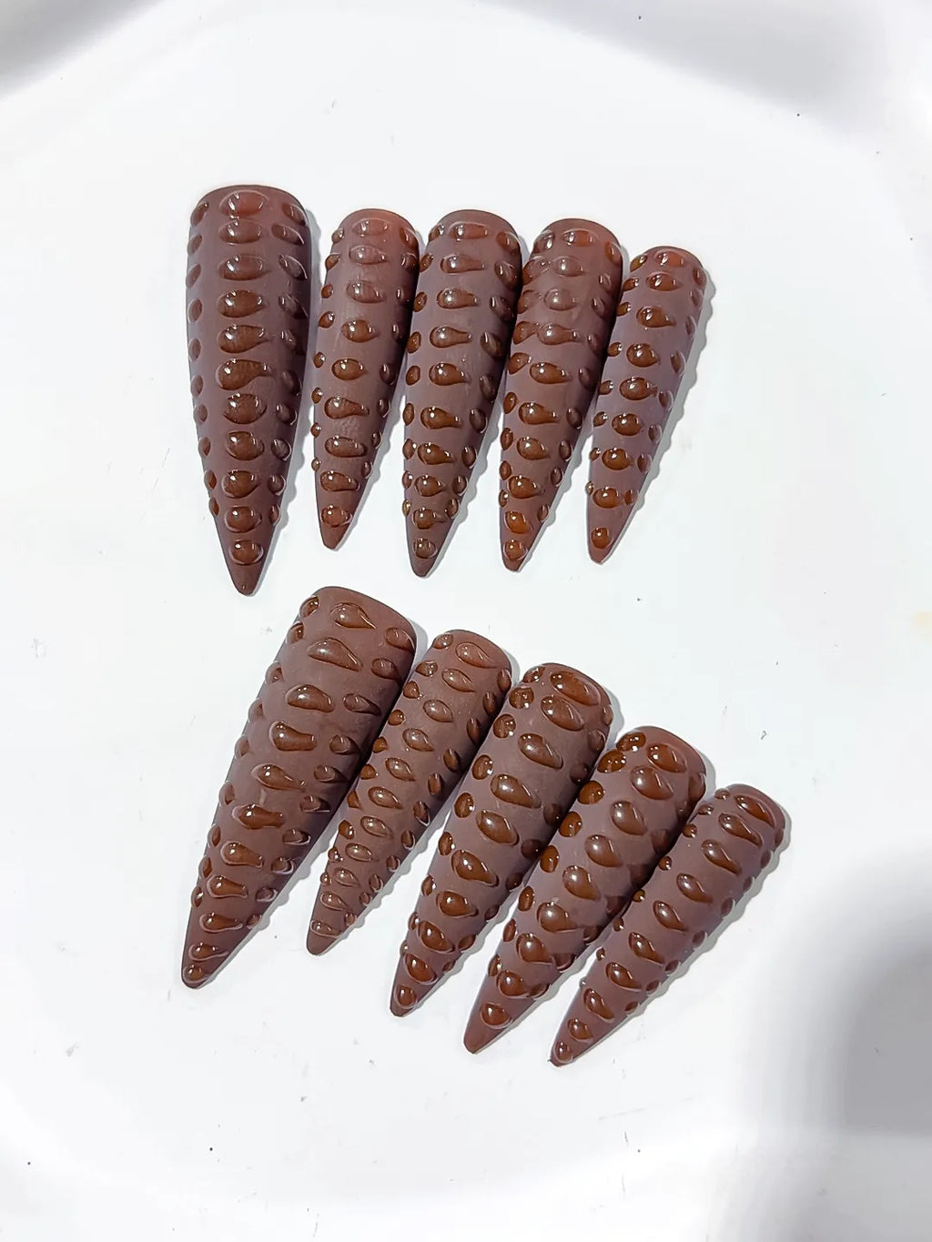 K018 - Long Brown Purple Stiletto Solid color 3D Texture