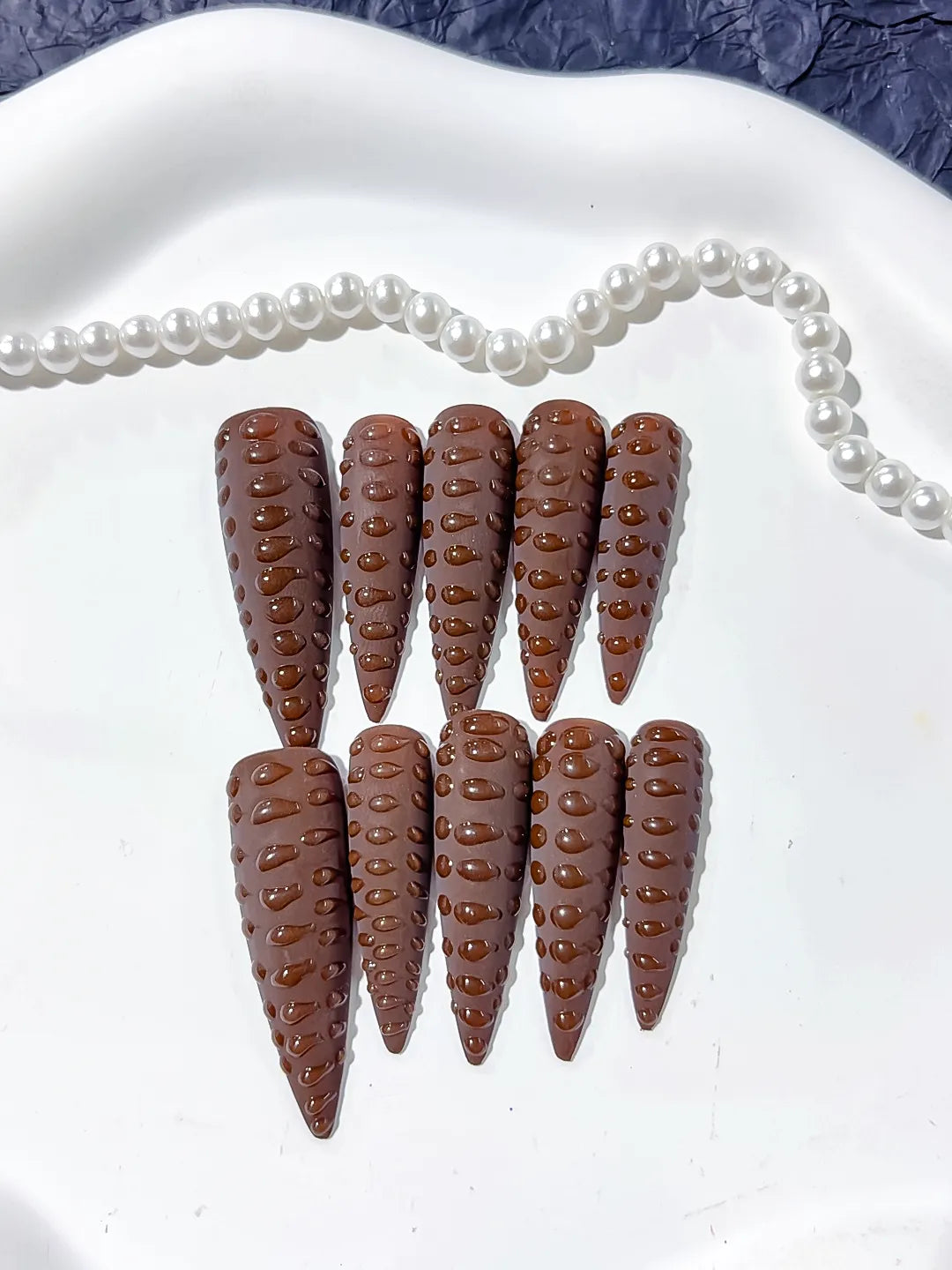 K018 - Long Brown Purple Stiletto Solid color 3D Texture