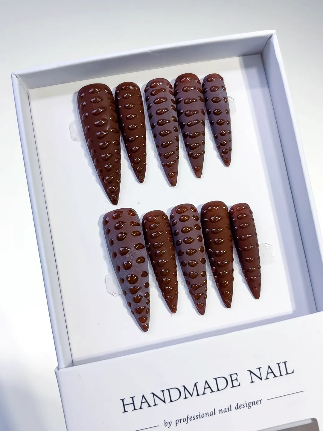 K018 - Long Brown Purple Stiletto Solid color 3D Texture