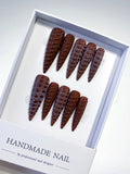K018 - Long Brown Purple Stiletto Solid color 3D Texture