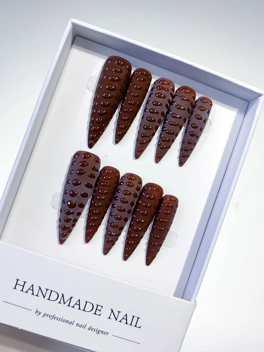K018 - Long Brown Purple Stiletto Solid color 3D Texture
