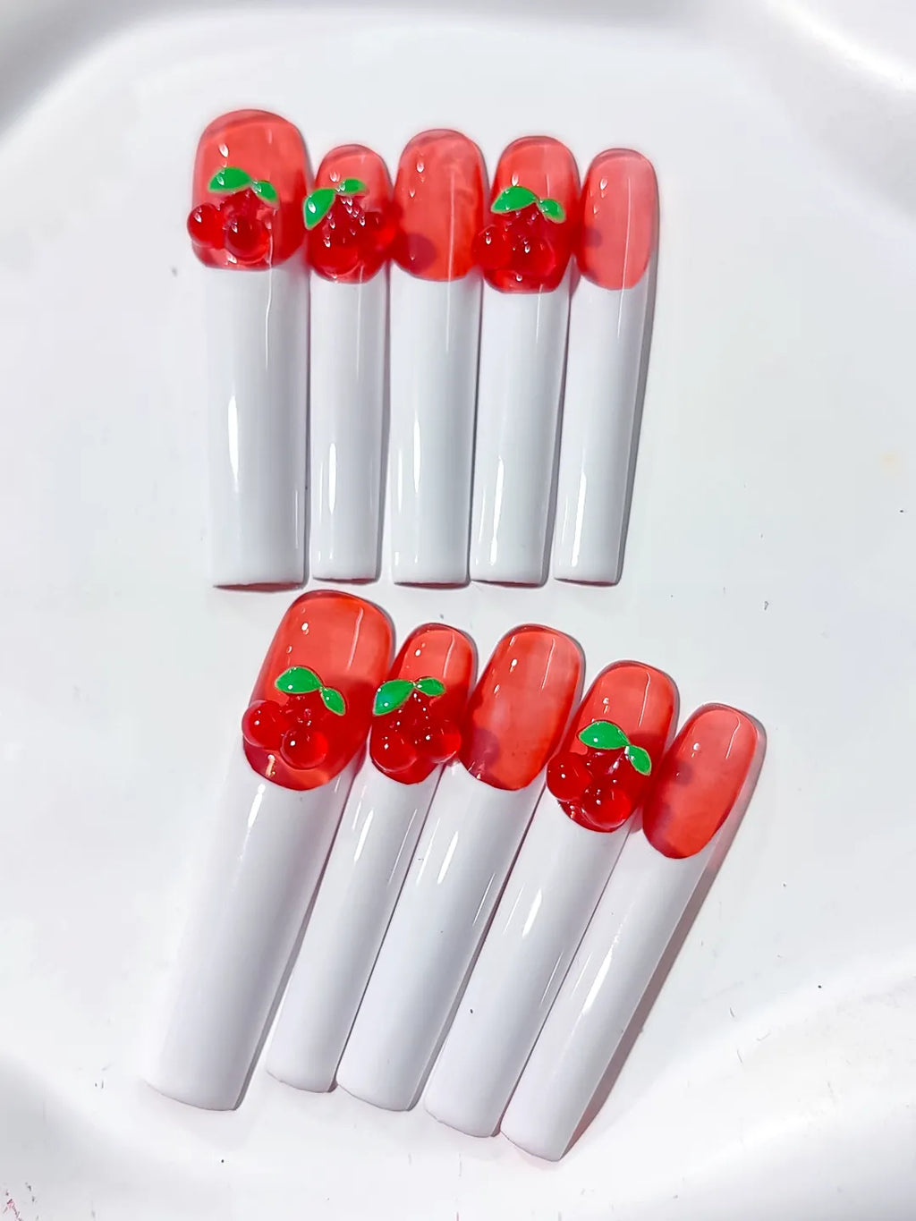 K019 - Long Red White Square Floral Cherry