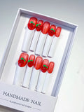 K019 - Long Red White Square Floral Cherry