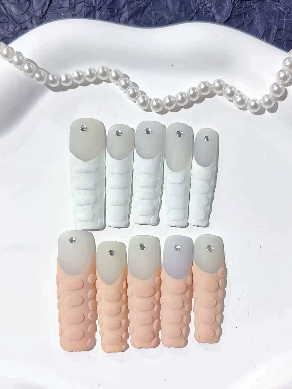 K020 - Long White Pink Square Solid color 3D Texture Rhinestone