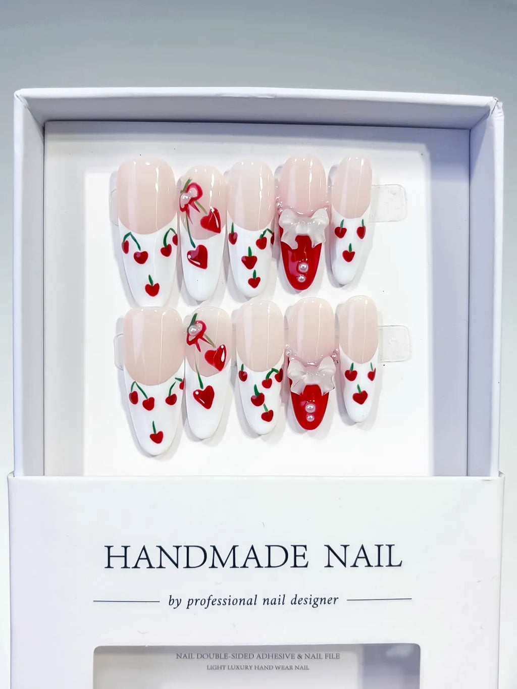 K024 - Long Nude White Oval Floral Cherry Bow