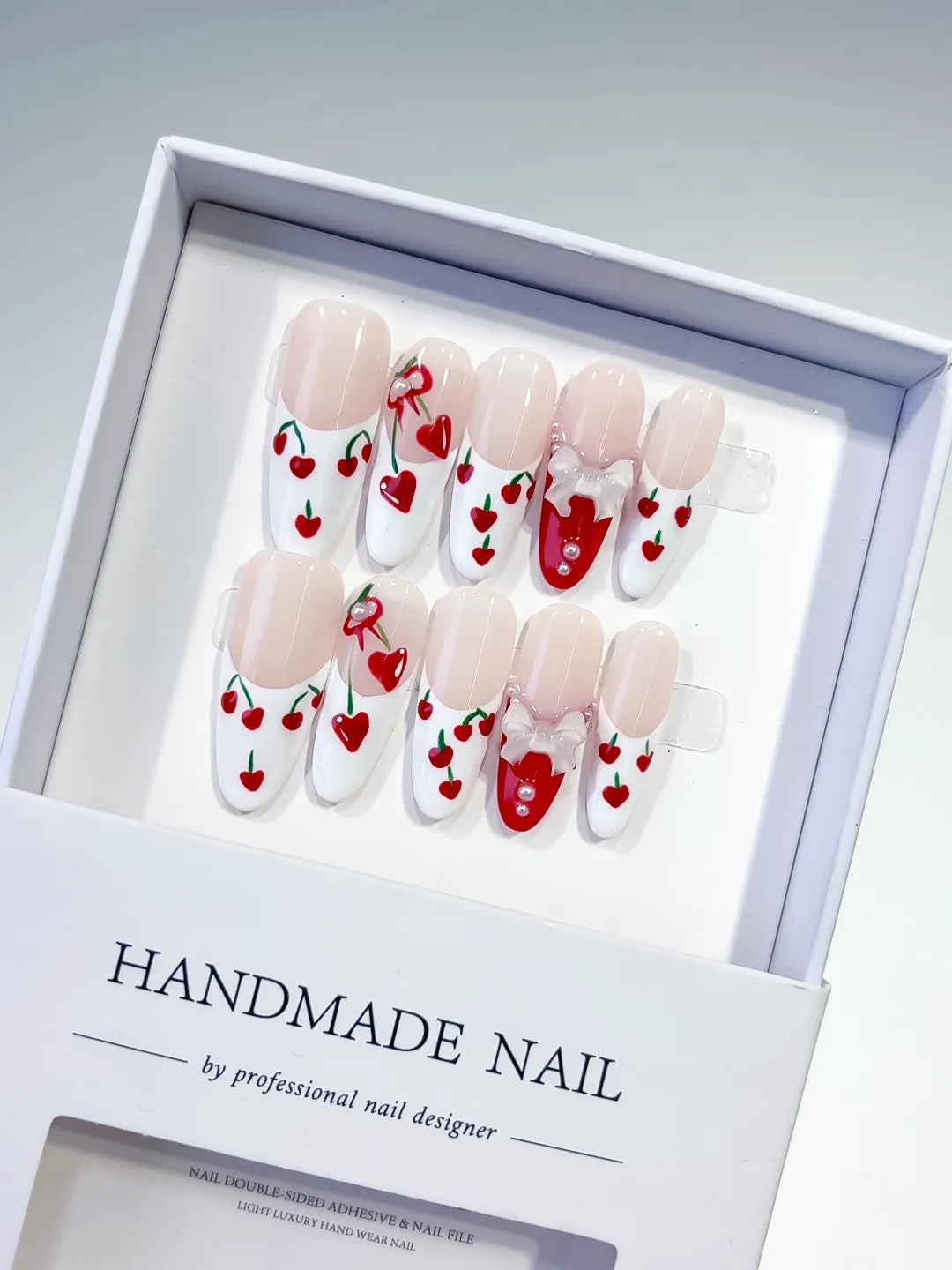 K024 - Long Nude White Oval Floral Cherry Bow