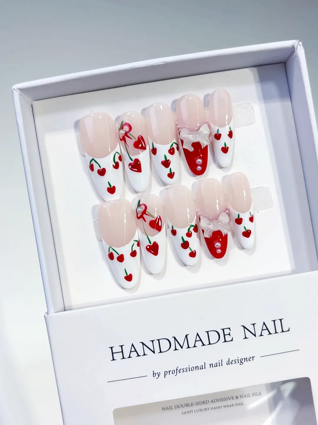 K024 - Long Nude White Oval Floral Cherry Bow