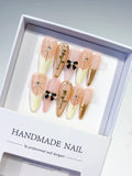 K025 - Long Nude White Stiletto French tip Flower Bow