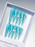 K029 - Long Blue White Stiletto Abstract Flame