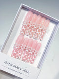 K030 - Long Pink White Square Solid color Bow Linework