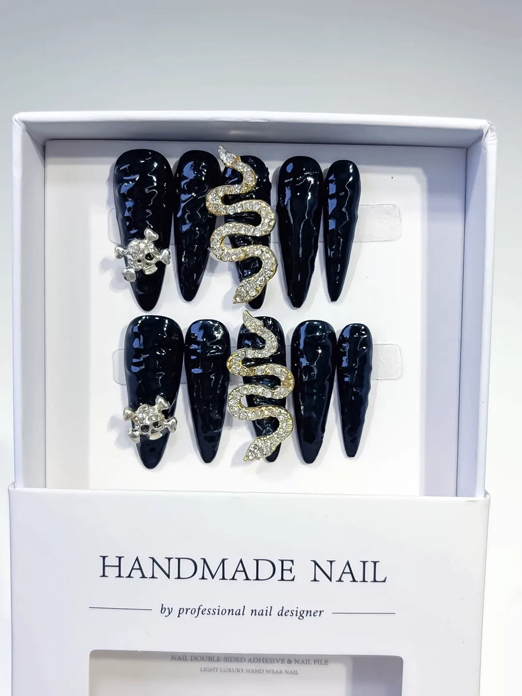 K031 - Long Black Gold Stiletto Solid color Snake Crown