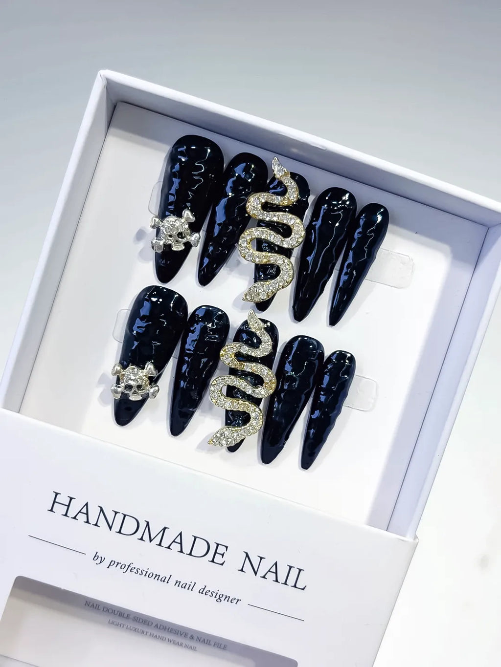 K031 - Long Black Gold Stiletto Solid color Snake Crown