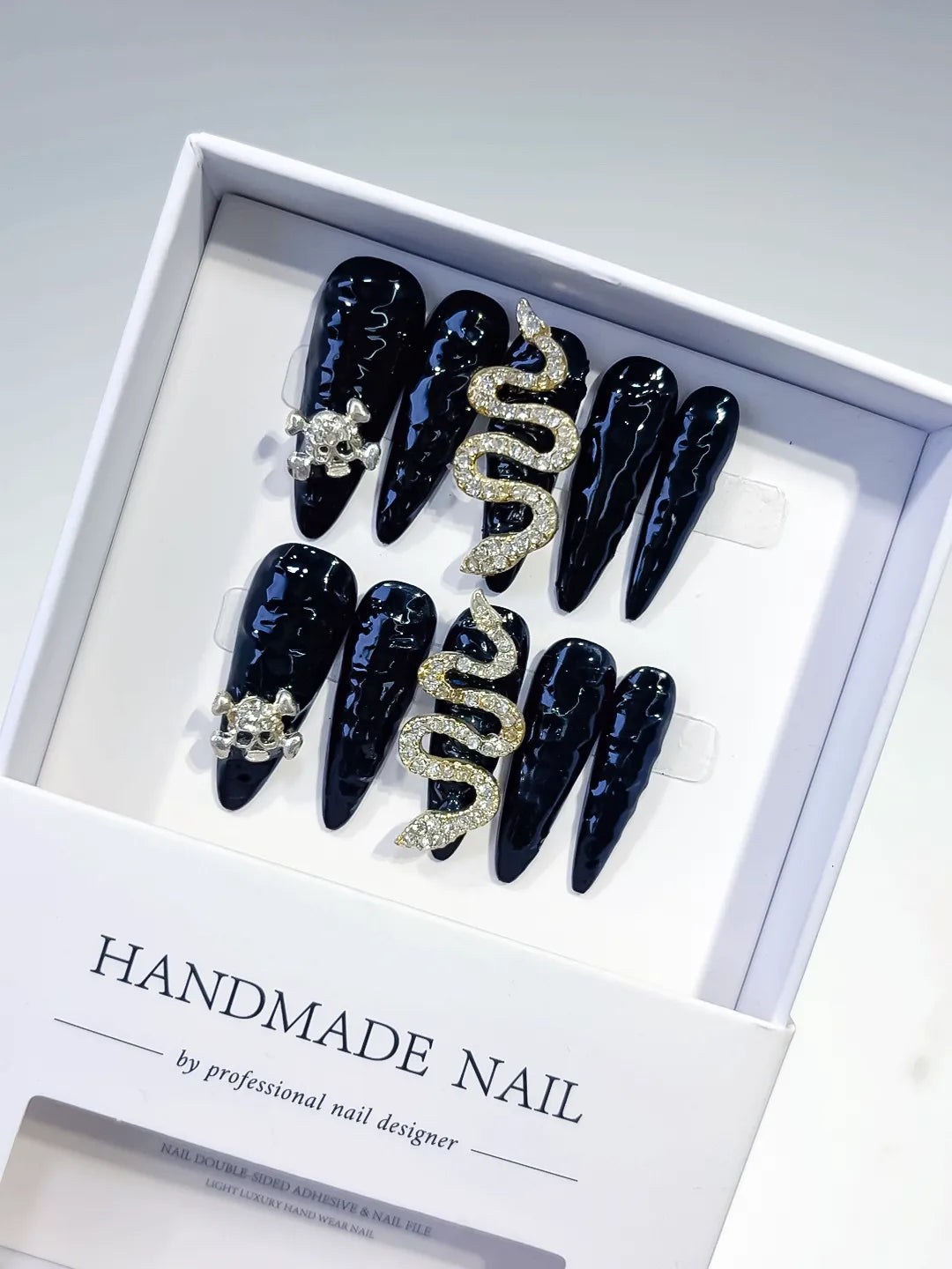K031 - Long Black Gold Stiletto Solid color Snake Crown