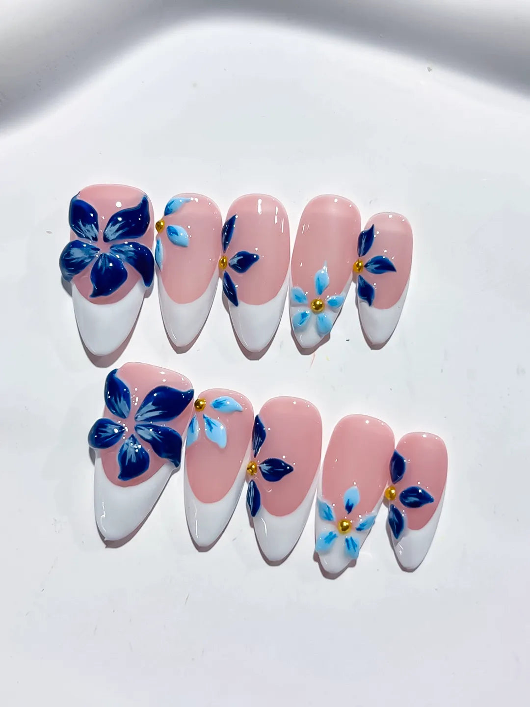 K034 - Medium Pink White Almond French tip Flower