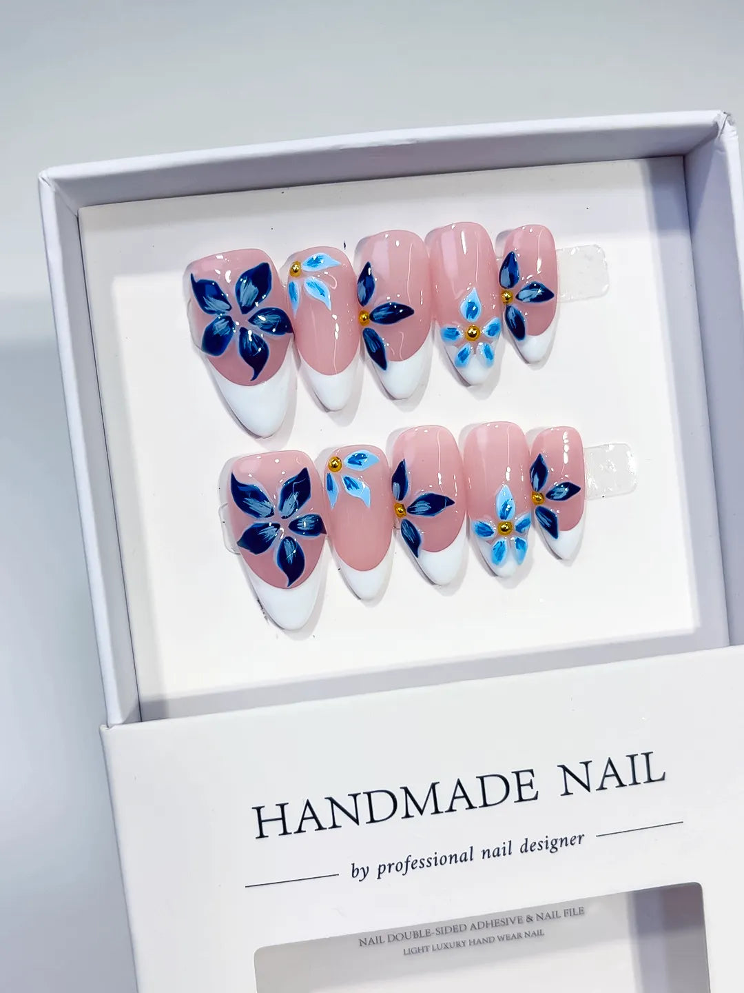 K034 - Medium Pink White Almond French tip Flower
