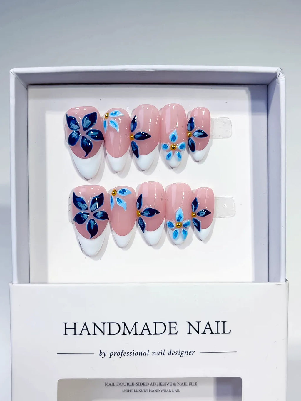 K034 - Medium Pink White Almond French tip Flower