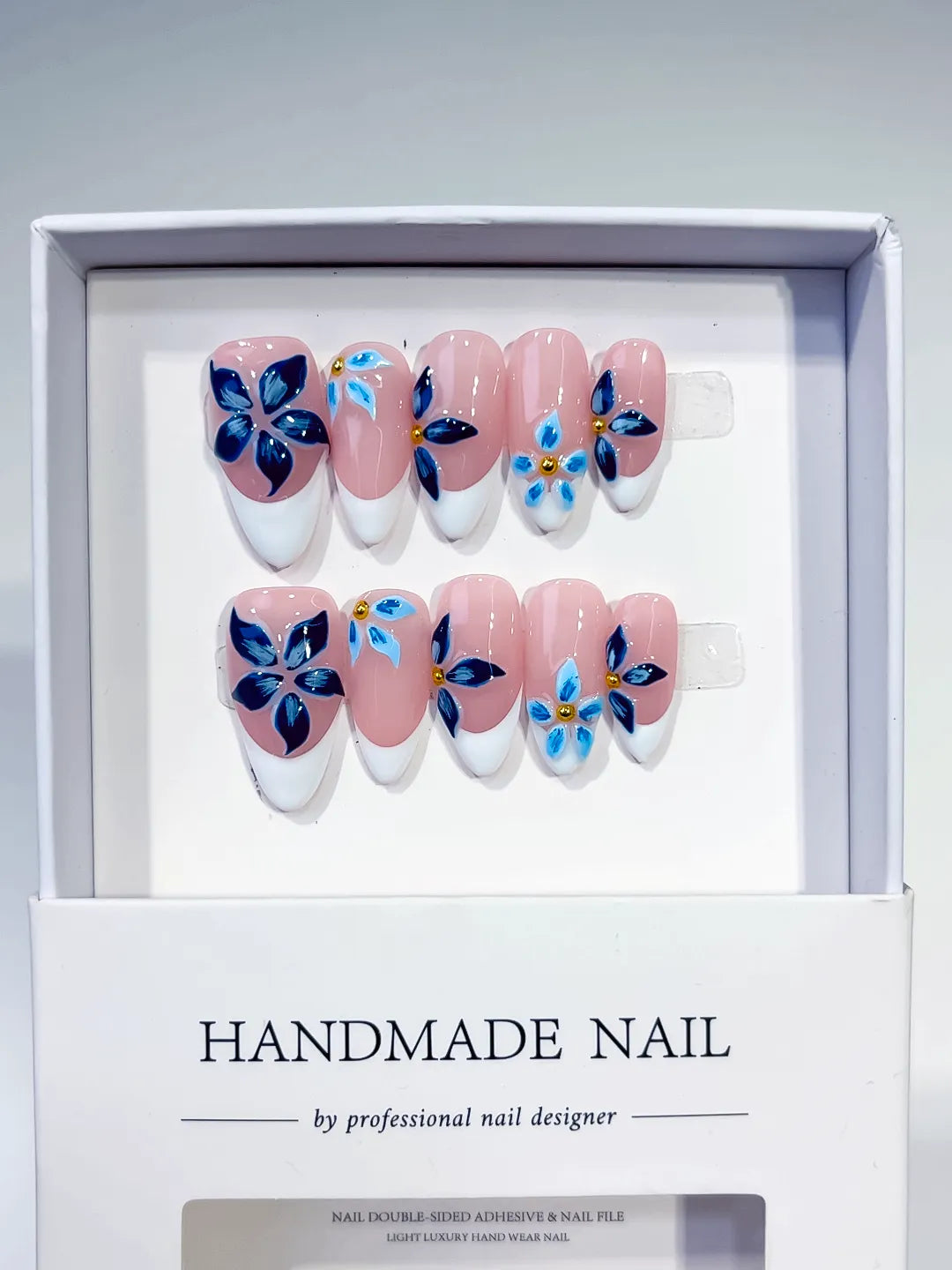 K034 - Medium Pink White Almond French tip Flower