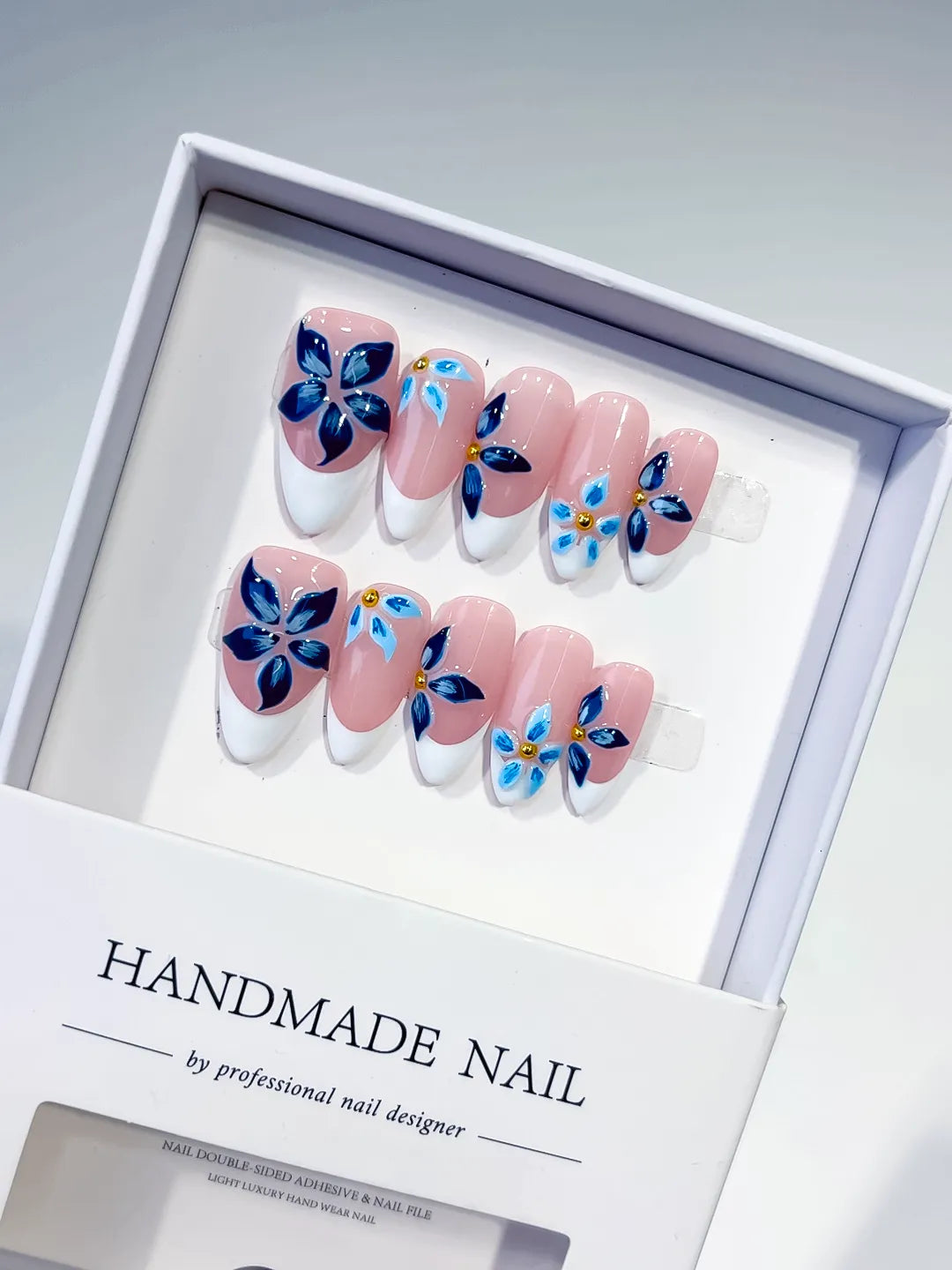 K034 - Medium Pink White Almond French tip Flower